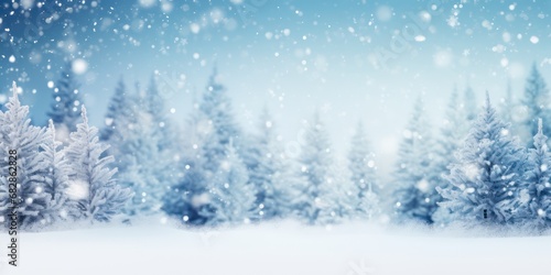 abstract watercolor background snowfall, christmas view blurred blizzard light blue snowflakes on a white city background