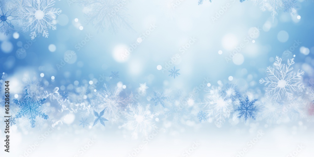 Abstract blue winter watercolor background. Sky pattern with snow. Light blue watercolour paper texture background