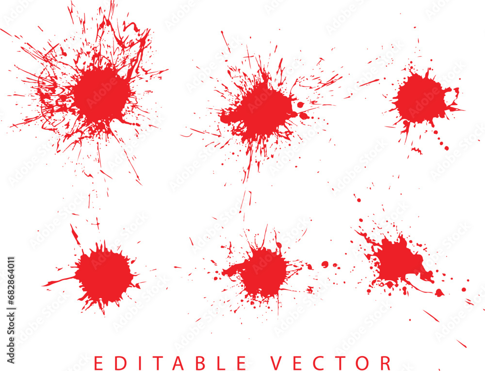 Handmade red paint blood splash vector collection