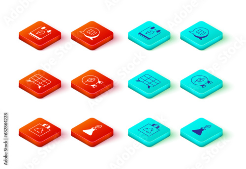 Set Shopping bag with recycle, Plant breeding, Solar energy panel, Eco shop, Leaf symbol and Calendar autumn leaves icon. Vector