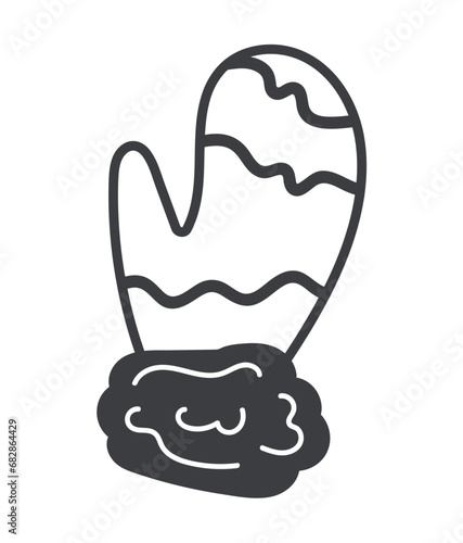 Christmas element of black line set. The simplicity of the lines of glove beautifully captures the essence of wintertime coziness and warmth. Vector illustration.