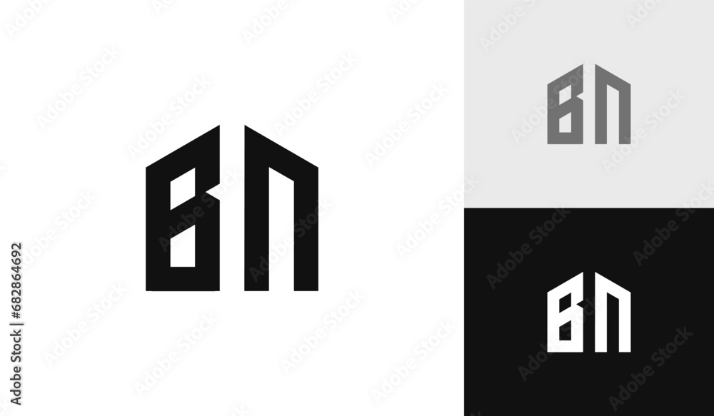 Letter BN with house shape logo design Letter BN with house shape logo design