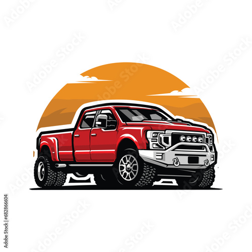 Heavy duty pickup dually truck vector art isolated illustration sticker photo