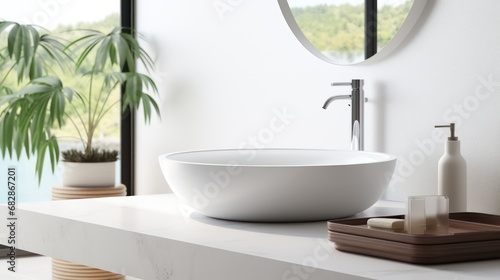 Close up of modern kitchen faucet and sink photo