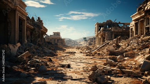 Collapsed building and rubble in the after math.UHD wallpaper