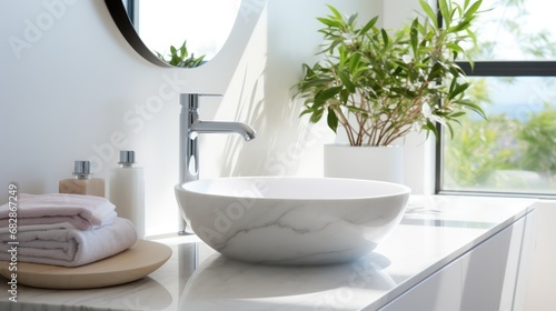 Stylish white sink in modern bathroom interior 