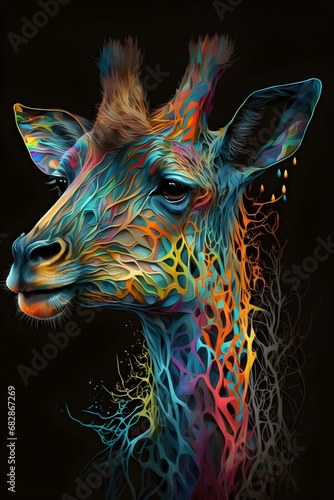 abstract colorful giraffe on black background