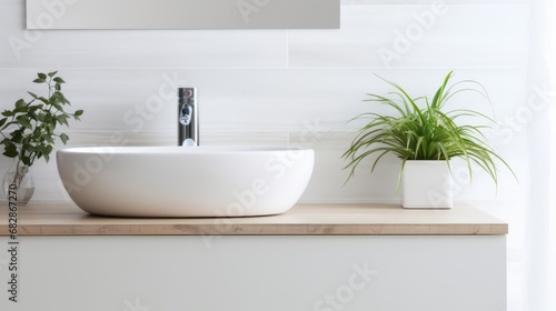 Stylish white sink in modern bathroom interior
