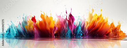 Wide panoramic colorful smooth transparent abstract rhythmic equalizer waves in white background banner   photo