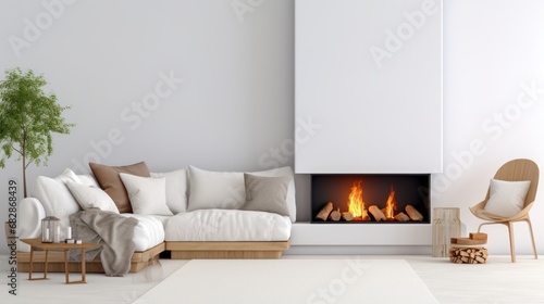 Modern living room with fireplace