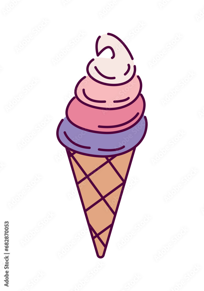 Ice cream element of set in flat design. In this whimsical image, a delectable purple ice cream cone steals the spotlight, offering a sweet escape into a world of deliciousness. Vector illustration. Ice cream element of set in flat design. In this whimsical image, a delectable purple ice cream cone steals the spotlight, offering a sweet escape into a world of deliciousness. Vector illustration.