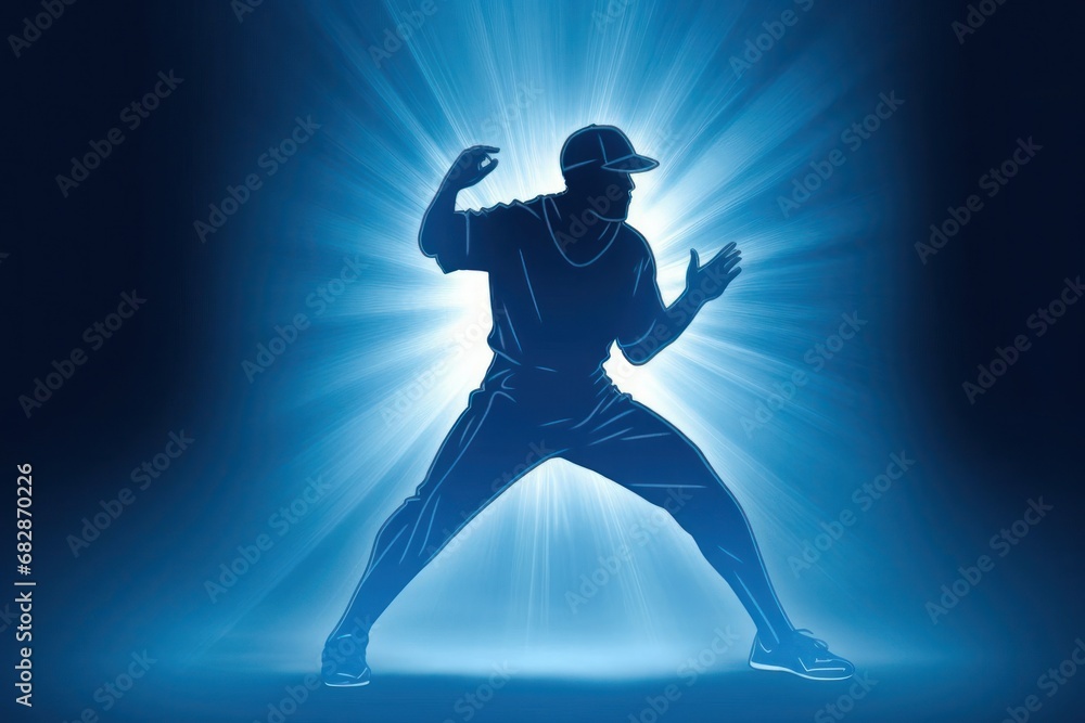 Baseball Player Illuminated by the Brilliant Blue Glow Generative AI