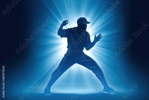 Baseball Player Illuminated by the Brilliant Blue Glow Generative AI