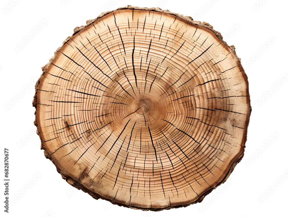 Natural Tree Stump Slice, isolated on a transparent or white background