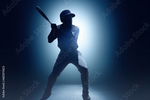 Baseball Player Holding a Bat in the Dark Generative AI