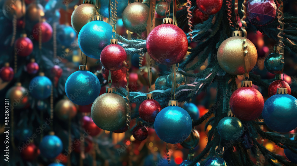 A close-up of a holiday tree covered in baubles, creating a joyful and inviting atmosphere.