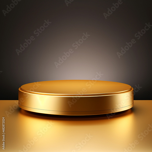 Gold product background stand or podium pedestal on advertising display with blank backdrops, ai technology