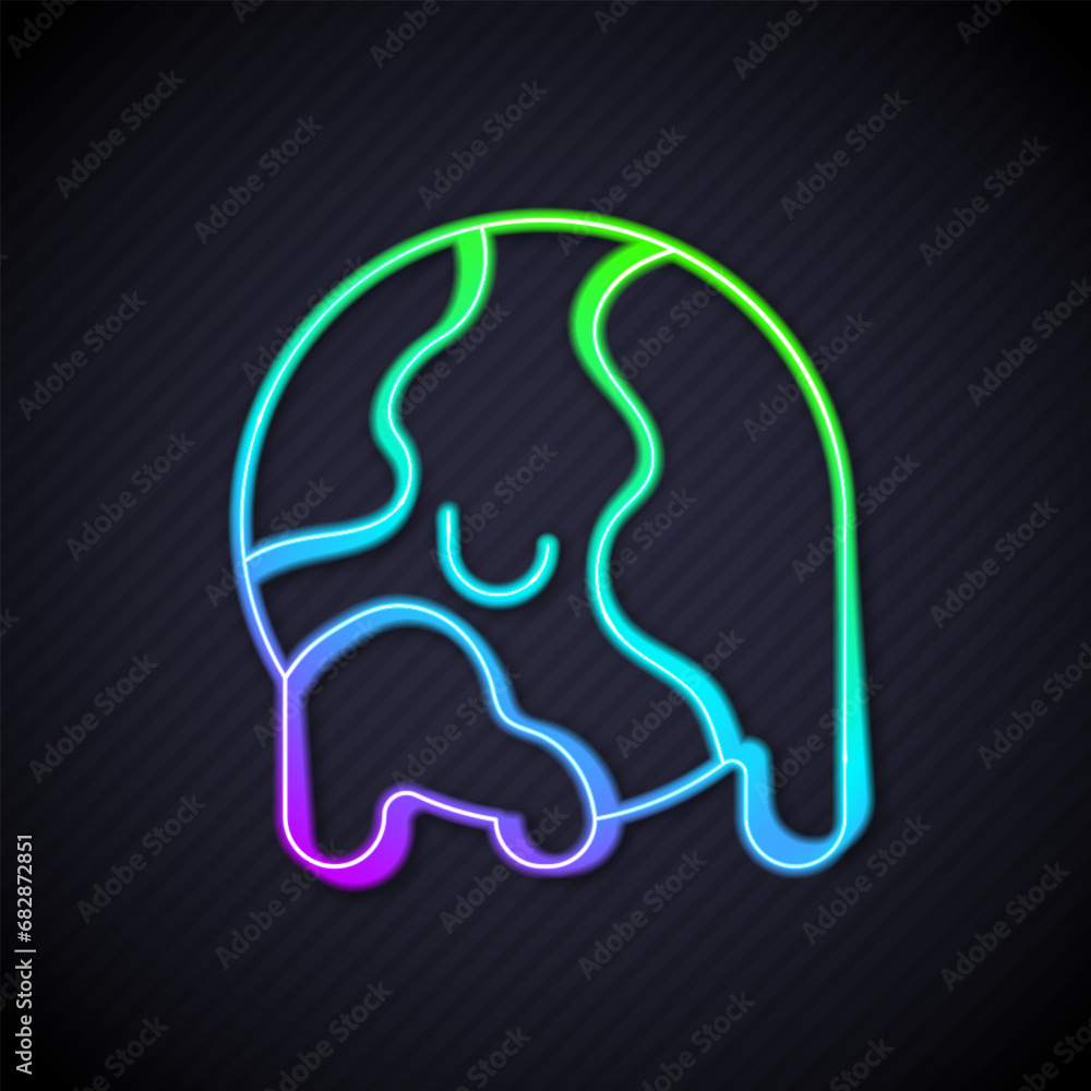 Glowing neon line Planet earth melting to global warming icon isolated on black background. Ecological problems and solutions - thermometer. Vector Glowing neon line Planet earth melting to global warming icon isolated on black background. Ecological problems and solutions - thermometer. Vector