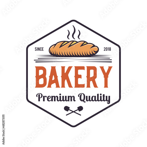 Bakery , classic badge logo design, bread emblem vintage symbol. food industry hand drawing mark art, colorful.