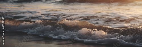 Crashing waves on a sunset beach