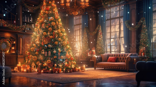 Wallpaper Mural A festive Christmas tree surrounded by sparkling lights and shimmering decorations. Torontodigital.ca