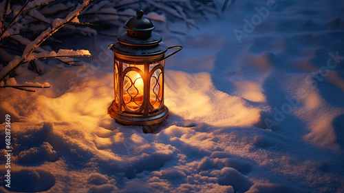 Wallpaper Mural Lantern casting a golden light on a bed of fresh snow. Torontodigital.ca
