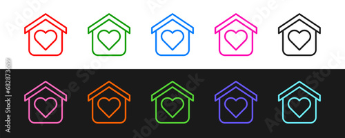 Set line Shelter for homeless icon isolated on black and white background. Emergency housing, temporary residence for people, bums and beggars without home. Vector