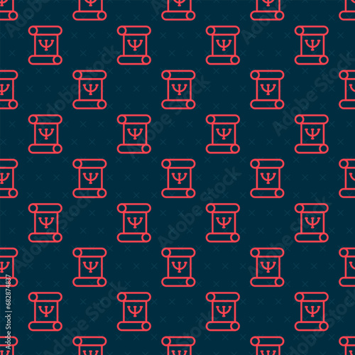 Red line Psychology book icon isolated seamless pattern on black background. Psi symbol. Mental health concept, psychoanalysis analysis and psychotherapy. Vector