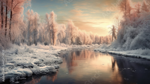 Wallpaper Mural A picturesque winter scene with a frozen lake Torontodigital.ca