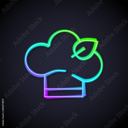 Glowing neon line Vegan food diet icon isolated on black background. Organic, bio, eco symbol. Vegan, no meat, lactose free, healthy, fresh and nonviolent food. Vector