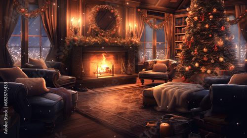 Cozy evening by the Christmas fire