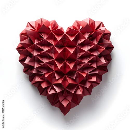 red intricate heart shape for Valentine s Day with shadow. origami heart shape. valentines day