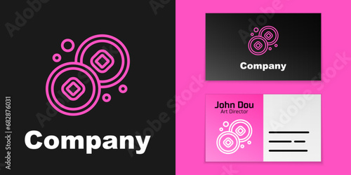Pink line Chinese Yuan currency symbol icon isolated on black background. Coin money. Banking currency sign. Cash symbol. Logo design template element. Vector