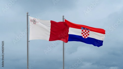 Wallpaper Mural Croatia and Malta flag waving together on cloudy sky, endless seamless loop, two country cooperation concept Torontodigital.ca