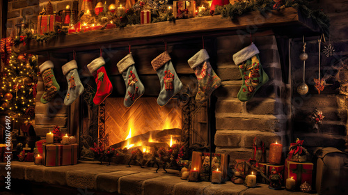 Christmas stockings hanging by the fireplace