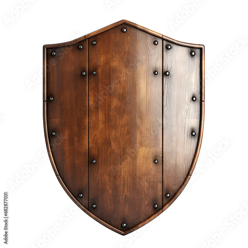 Shield of wooden boards on transparent background, ai technology