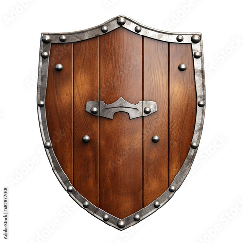 Shield of wooden boards on transparent background, ai technology