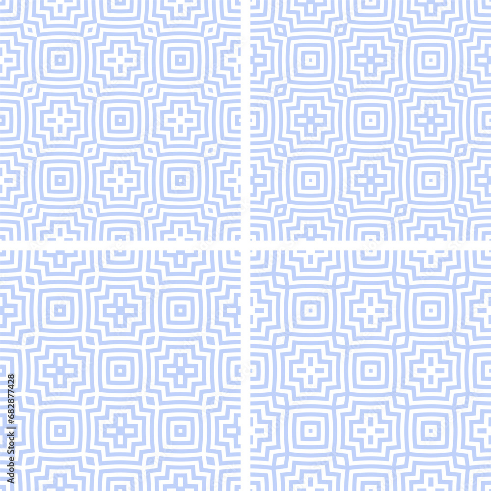 Set of Seamless Geometric Light Blue Patterns.