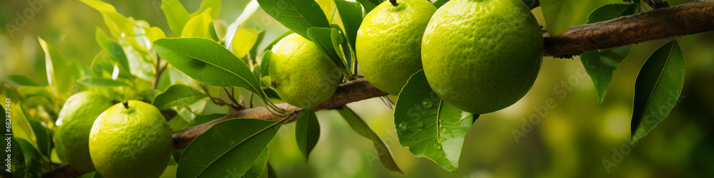 Fresh green bergamot hanging on a branch. bergamot garden. Generative AI