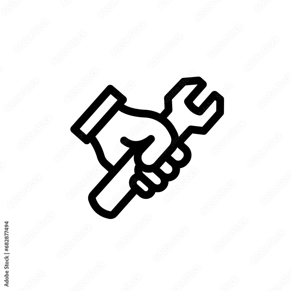 Hand holding wrench. Tool icon vector Hand holding wrench. Tool icon vector