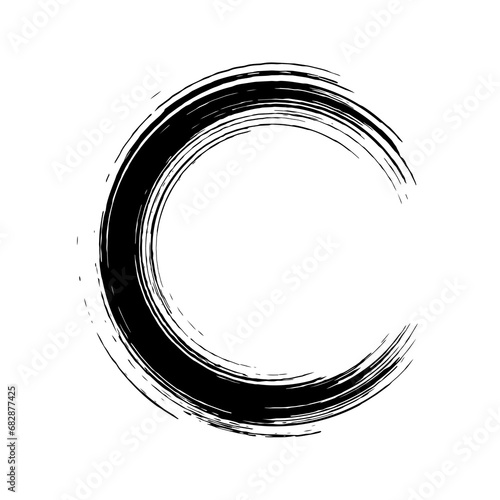 Brush strokes circle. Round spiral. Wavy cycle. Circular pattern. Black frame on white background. Rotate ring. Circe line. Border ripple spin. Abstract faded boarder. Arc shape. Vector illustration photo