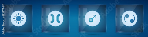Set Sun, Pisces zodiac, Mars symbol and Cancer. Square glass panels. Vector