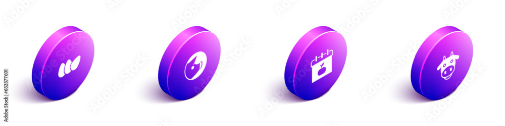 Set Isometric Chicken egg, Pig, World Vegetarian day and Cow head icon. Vector Set Isometric Chicken egg, Pig, World Vegetarian day and Cow head icon. Vector