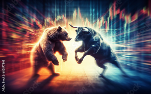 Bear fights with bull The concept of the stock market rise and fall Stock price indicators stock trading
