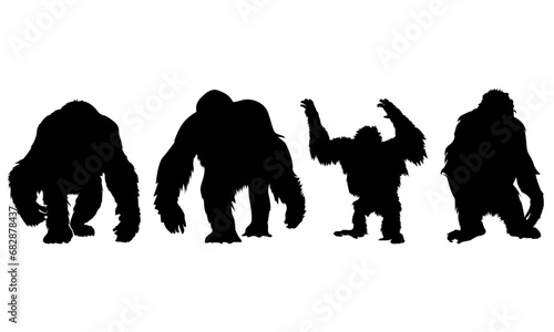 Orangutan silhouettes set vector illustration (black And white)