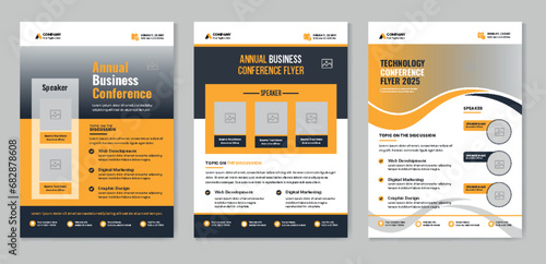 Corporate business conference a4 flyer template bundle or online webinar and technology conference social media banner layout, live webinar event invitation banner design template, meeting