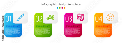 Set line Bicycle chain, , Stopwatch and sprocket crank. Business infographic template. Vector