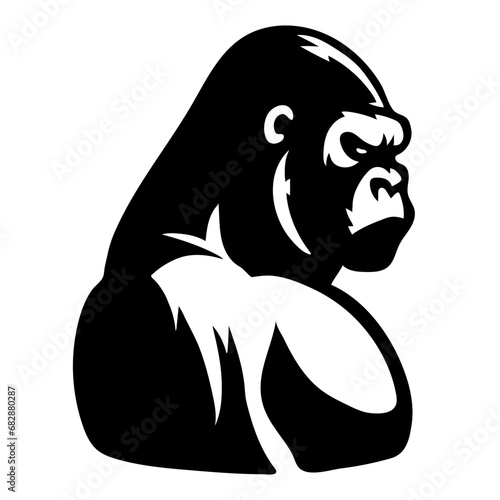 Vector illustration, head evil ferocious gorilla shouts, mascot