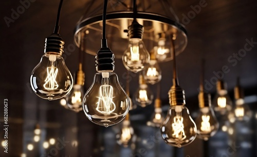 Lightbulb lamp glass chandelier bright electronic energy power technology decoration ornament interior room ceiling created with generative ai 