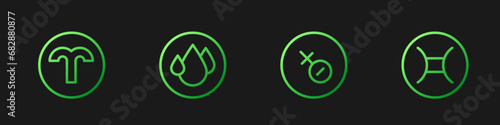 Set line Venus symbol, Aries zodiac, Water drop and Gemini. Gradient color icons. Vector
